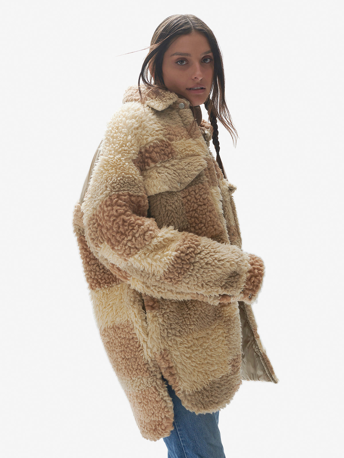 Padded Wool Sherpa Shirt Jacket - Natural Mix