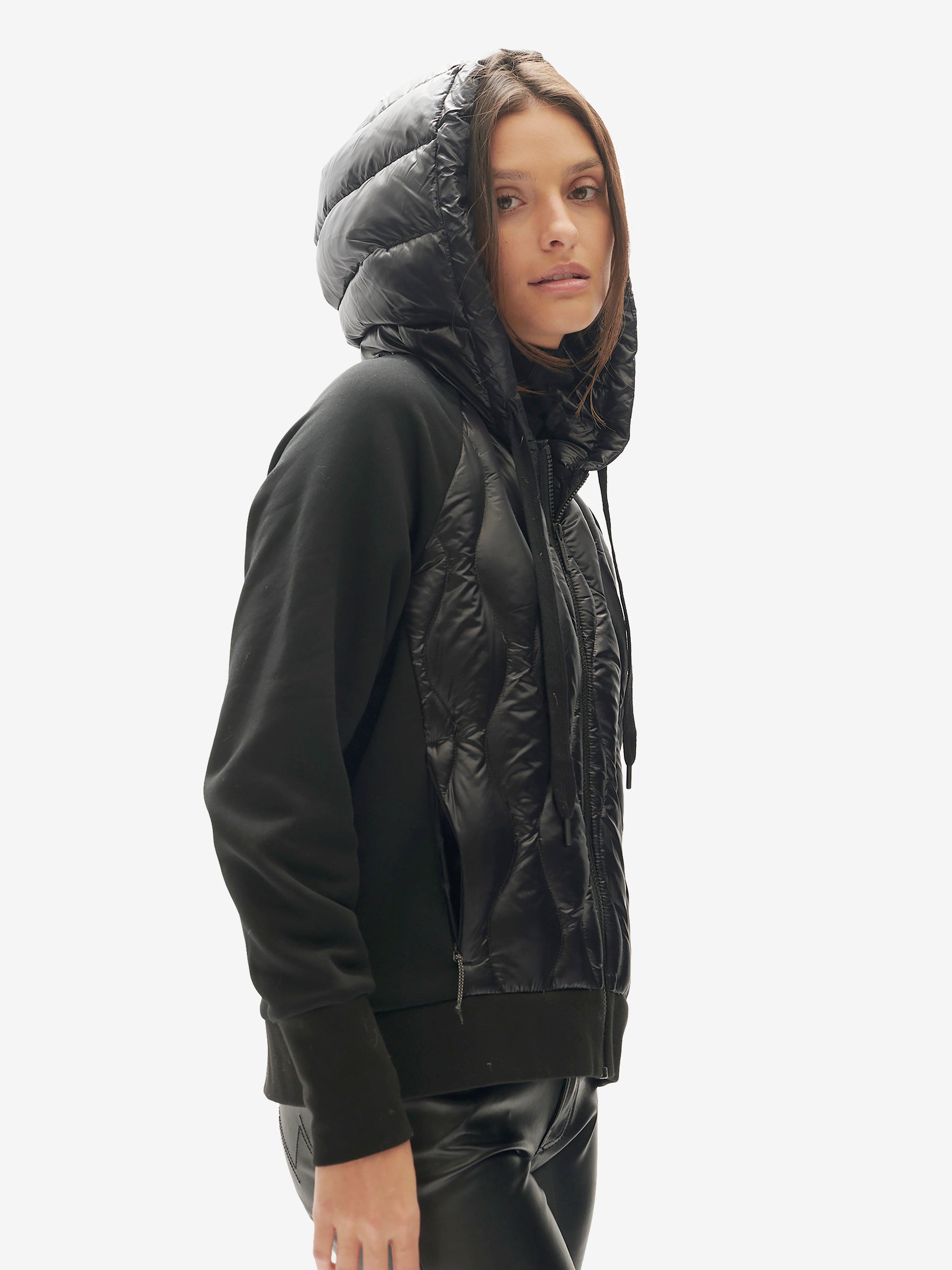 Down Zip Hoodie - Black